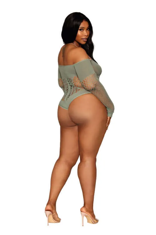 Dream Girl Lingerie Male Sex Toys Dreamgirl Lingerie Seamless Long Sleeve Teddy Mesmerizing Elegance in Sage Green Queen Size