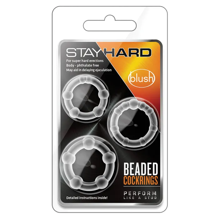 Blush Anal Stay Hard Beaded Cockrings Clear 3Pk