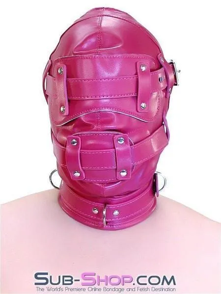 Idea 9040DL Total Lockdown Locking Sex Bomb Pink Full Hood with Removable Blindfold and Penis Gag Male Sex Toys