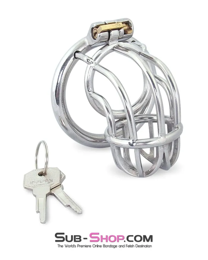 Moonwell Male Sex Toys 6810M Bow Down Bent Steel Cock Cage Chastity Device
